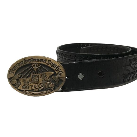 Vintage Tractor Implement Supply 60 year Limited Ed. brass buckle & leather belt - Picture 1 of 10